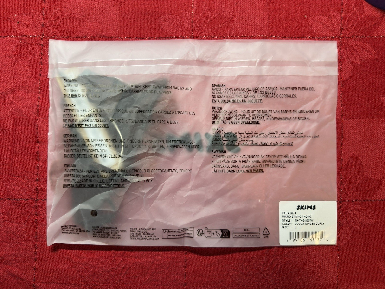 SKIMS Faux Hair Micro String Thong – Cocoa Ginger Curly, Size S, Ready to Ship