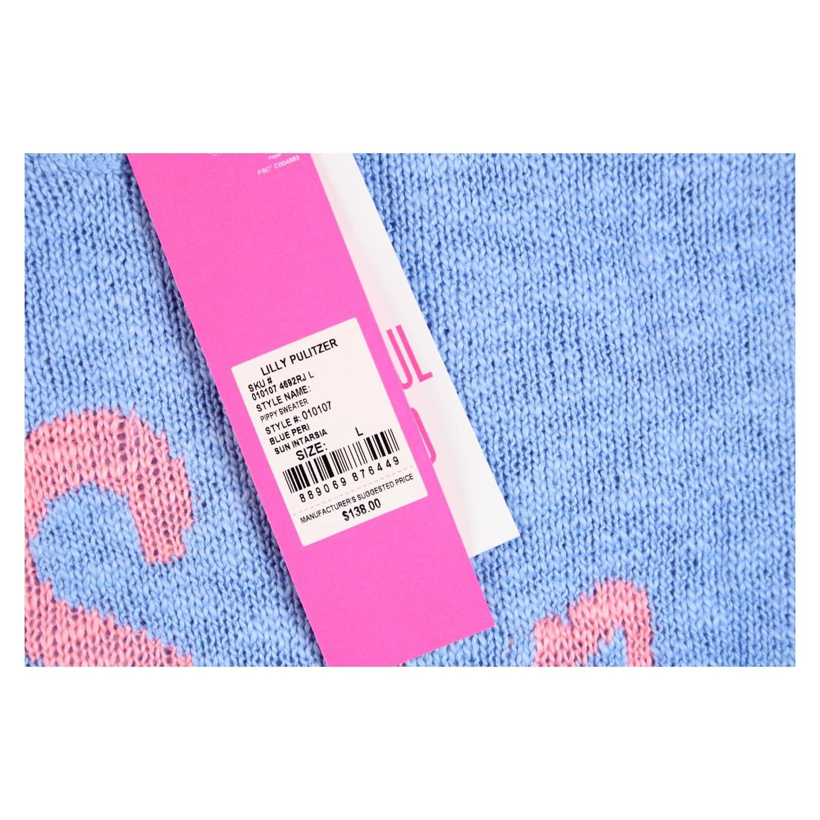 Lilly Pulitzer Sweater Womens L Blue Sun Sand Sea Cotton Crewneck Pullover $138