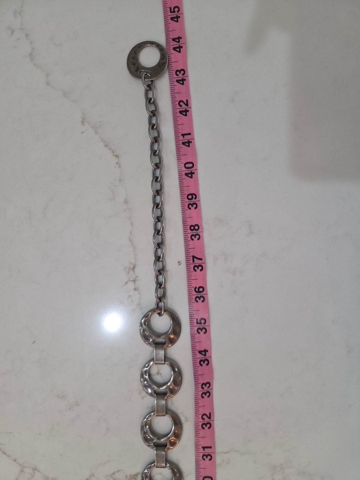 Silver-Tone Hammered Circle Chain Link Belt L Adjustable Lobster Clasp Closure