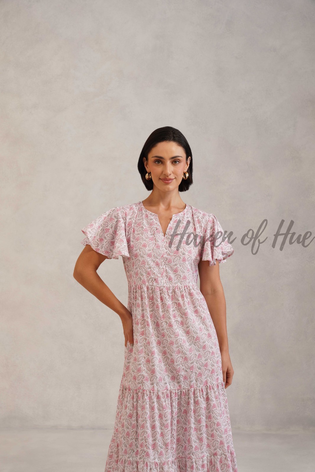 Designer Cotton Hand Block Print Midi Dress, Summer Dress, Hand Block Dress