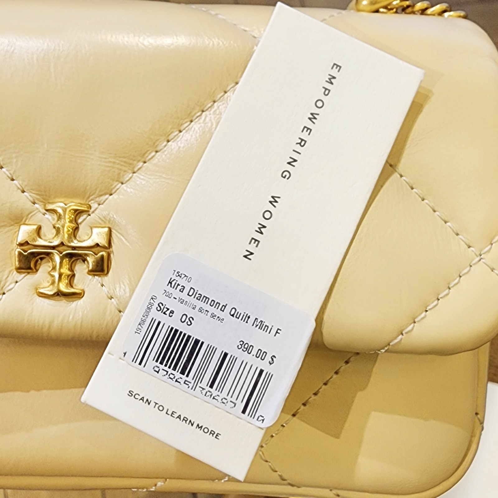 Tory Burch Mini Kira Vanilla Soft Serve Diamond Quilt Italian Leather Crossbody