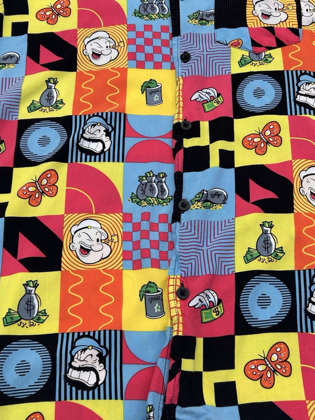 Reason Popeye Matching Set Mens M Button Shirt Swim Trunks Retro Graphic