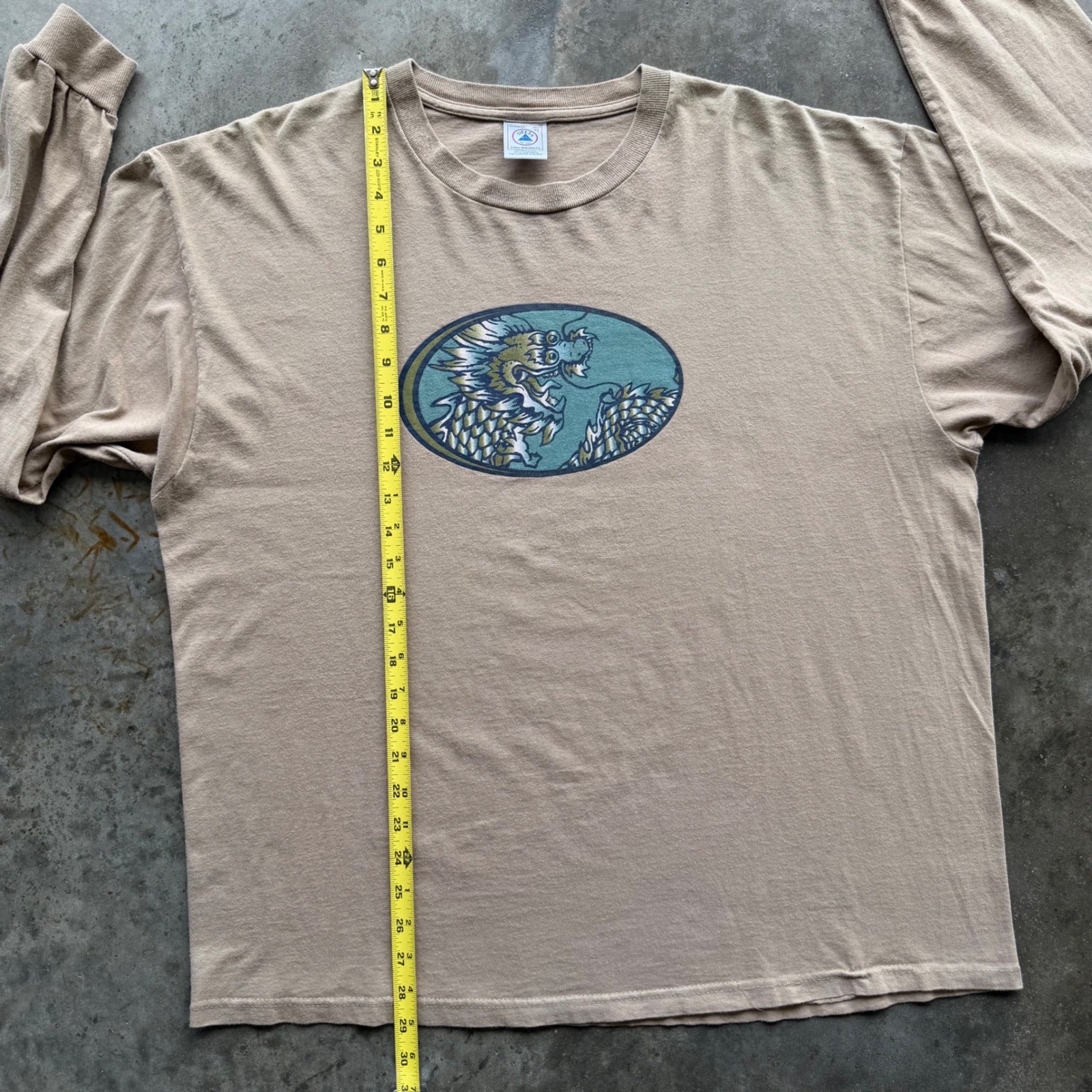 Vintage Delta Pro Weight Dragon Graphic Long Sleeve T-Shirt Tan Mens XL 90s