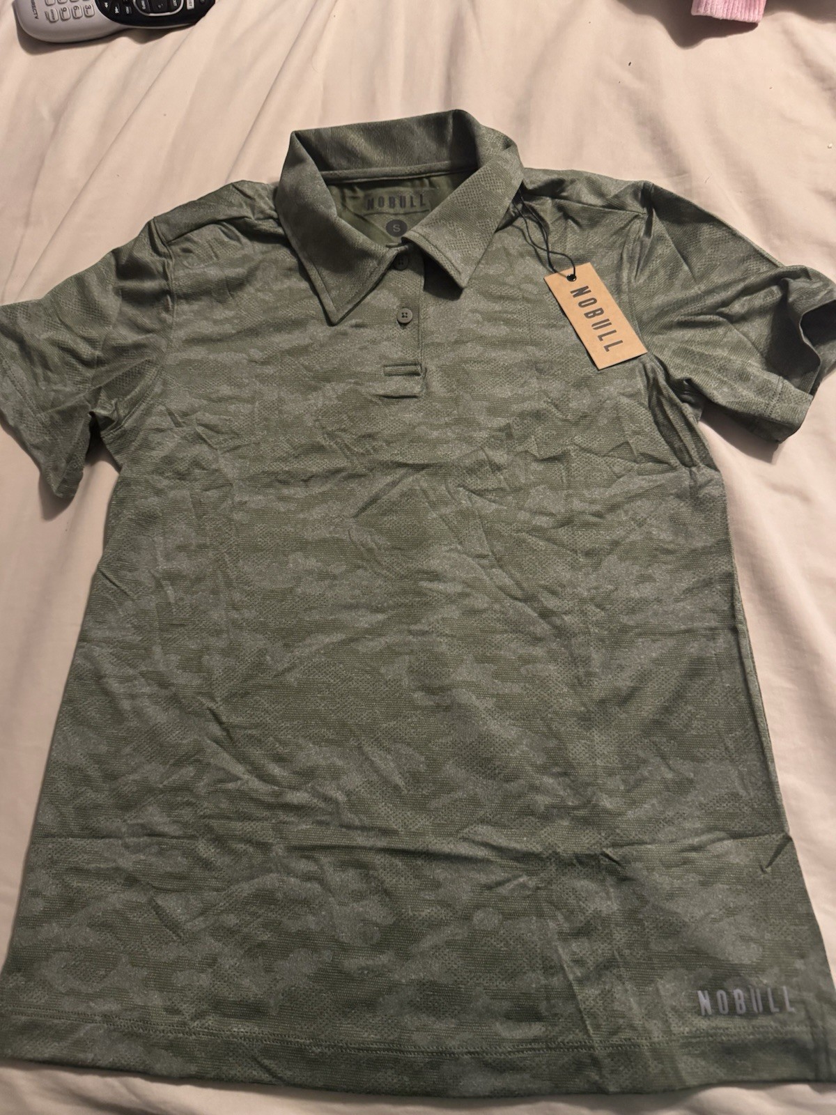 NOBULL Women’s Green Camouflage Short Sleeve Polo Shirt, Size S