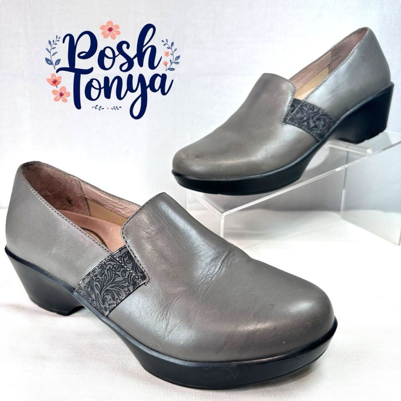 Dansko Jessica Gray Leather Slip On Comfort Clogs Size 40