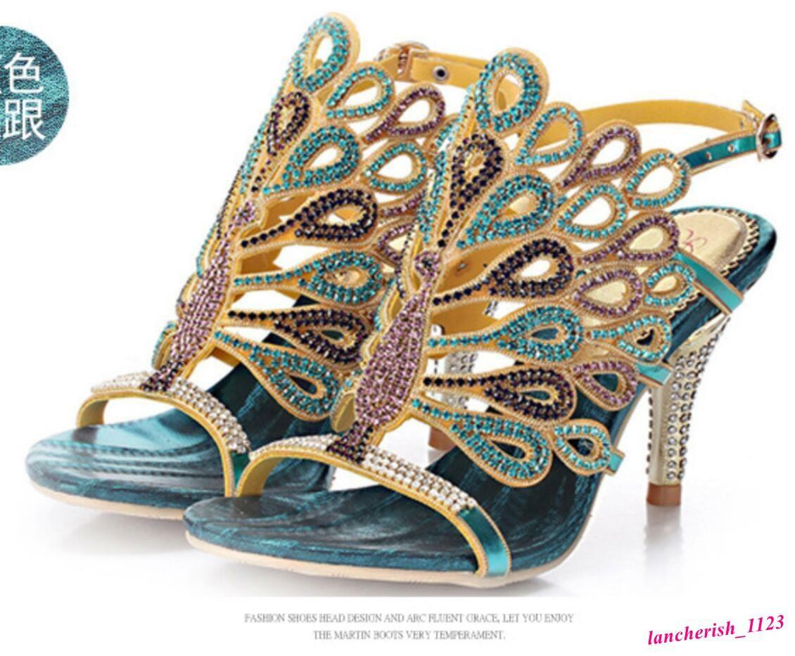Rhinestone Women’s High Heel Sandals Dress Shoes Open Toe Elegant Fashion Retro