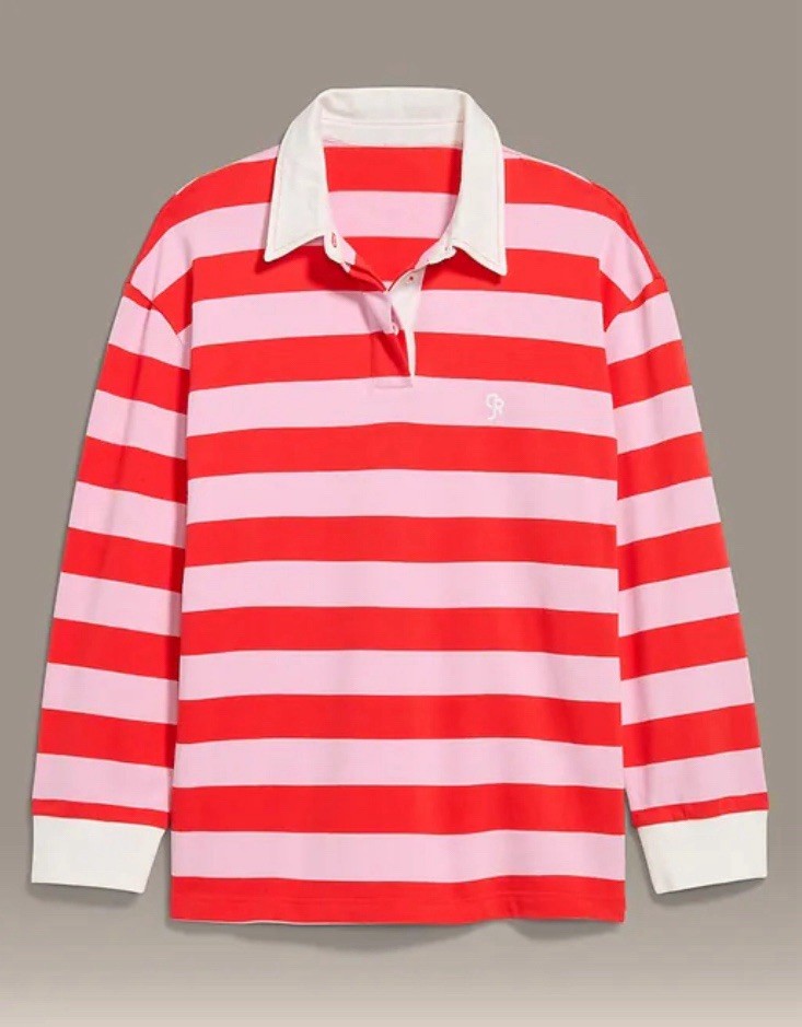 Old Navy x Christopher John Rogers M,L, XL Oversized Rugby Top Red/Pink