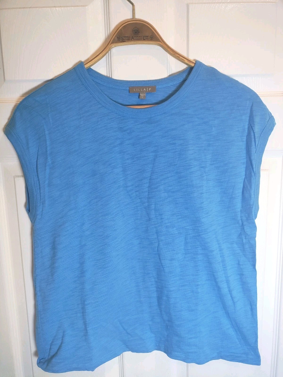 LILLA P Women’s Size Small Sleeveless T-Shirt Blue 100% Cotton Summer Beach Fun