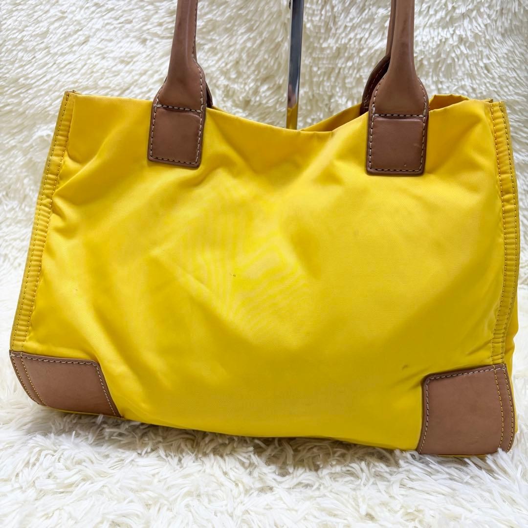 Tory Burch Ella Large Capacity Logo Embossed Tote Bag Yellow Canvas