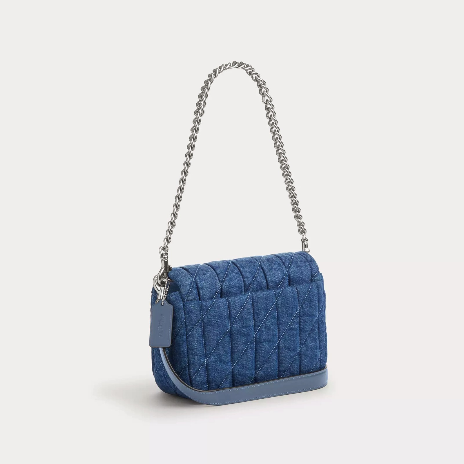 NWT Coach CAK40 Quinn Bag With Quilting Denim Smooth Leather Silver/Indigo $450