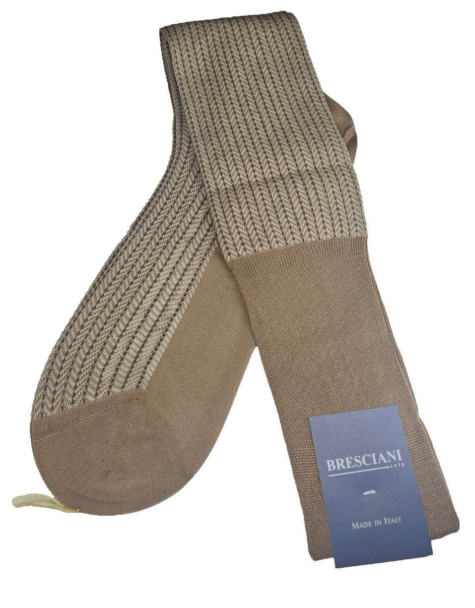 BRESCIANI Men Italian Socks 100% Cotton Size L Brown Walnut New With Tags