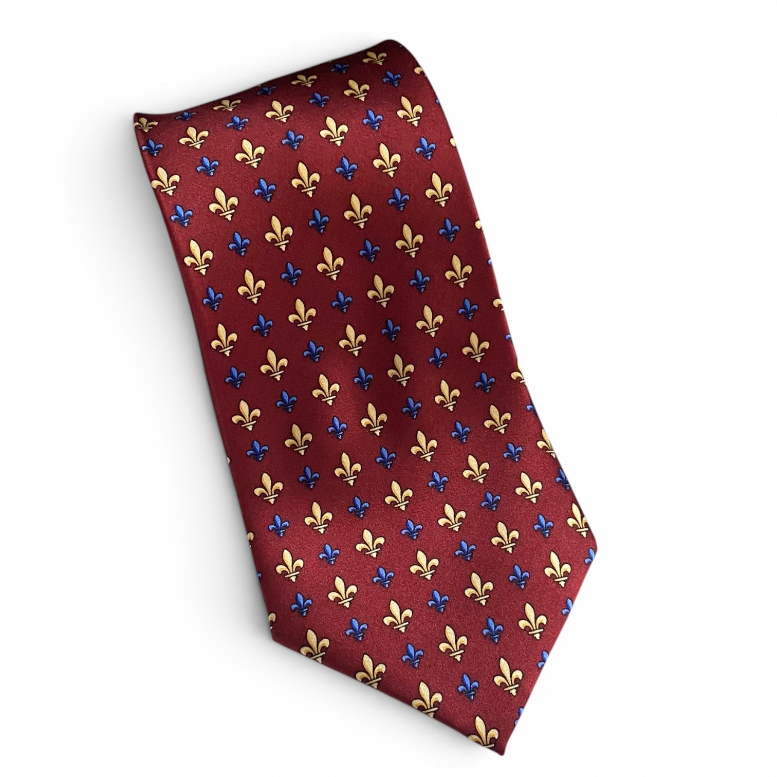 Umberto Bossi Roma Milano Silk Burgundy Fleur De Lis Italian Handmade Tie, Nola