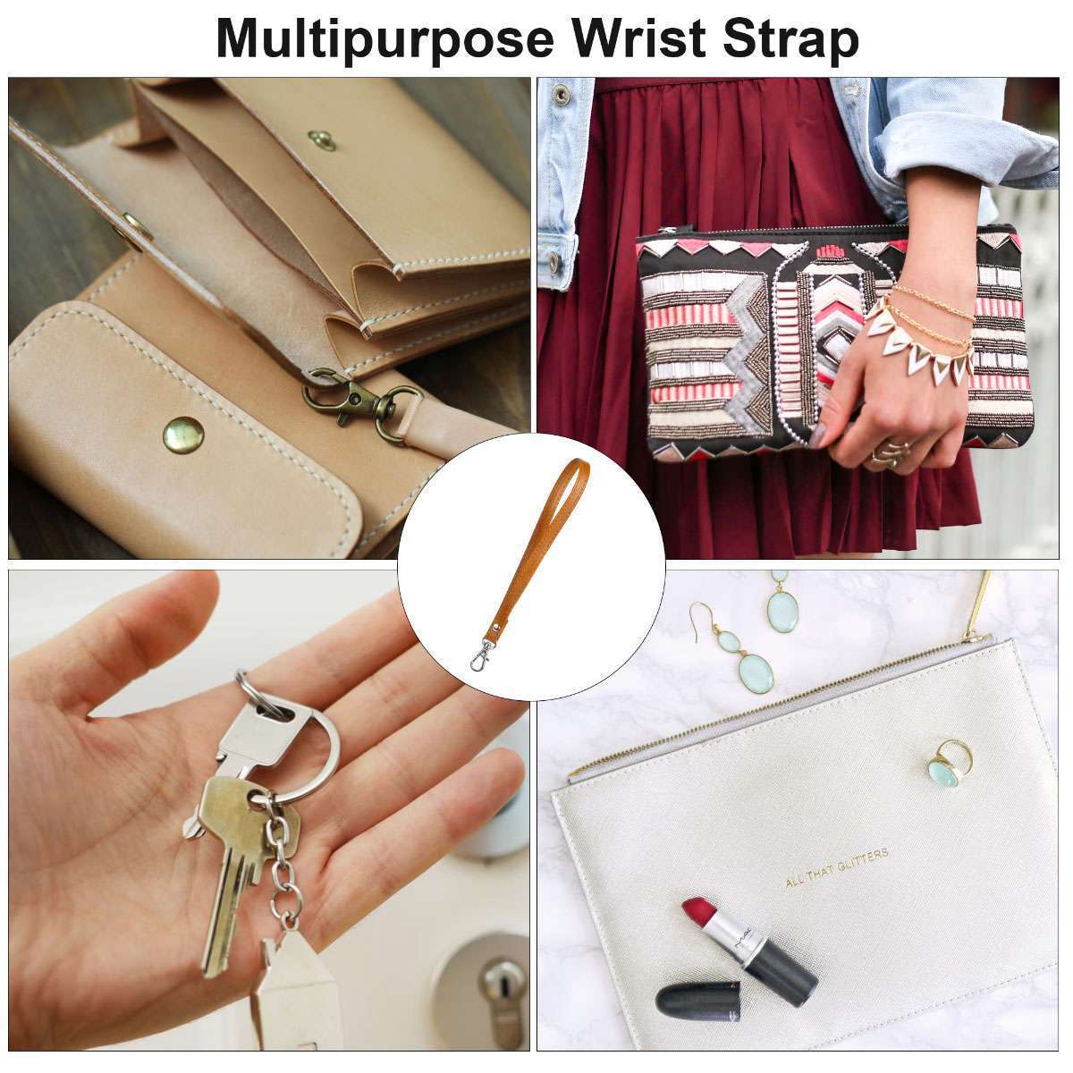 USA Leather Buckle Wrist Strap Replacement Hands-Free Wristlet for Purse Wallets