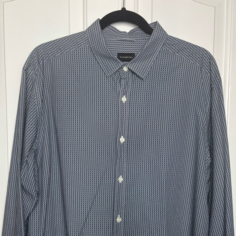 EUC Ermenegildo Zegna Navy Geometric Button Down Cotton Shirt size XXL