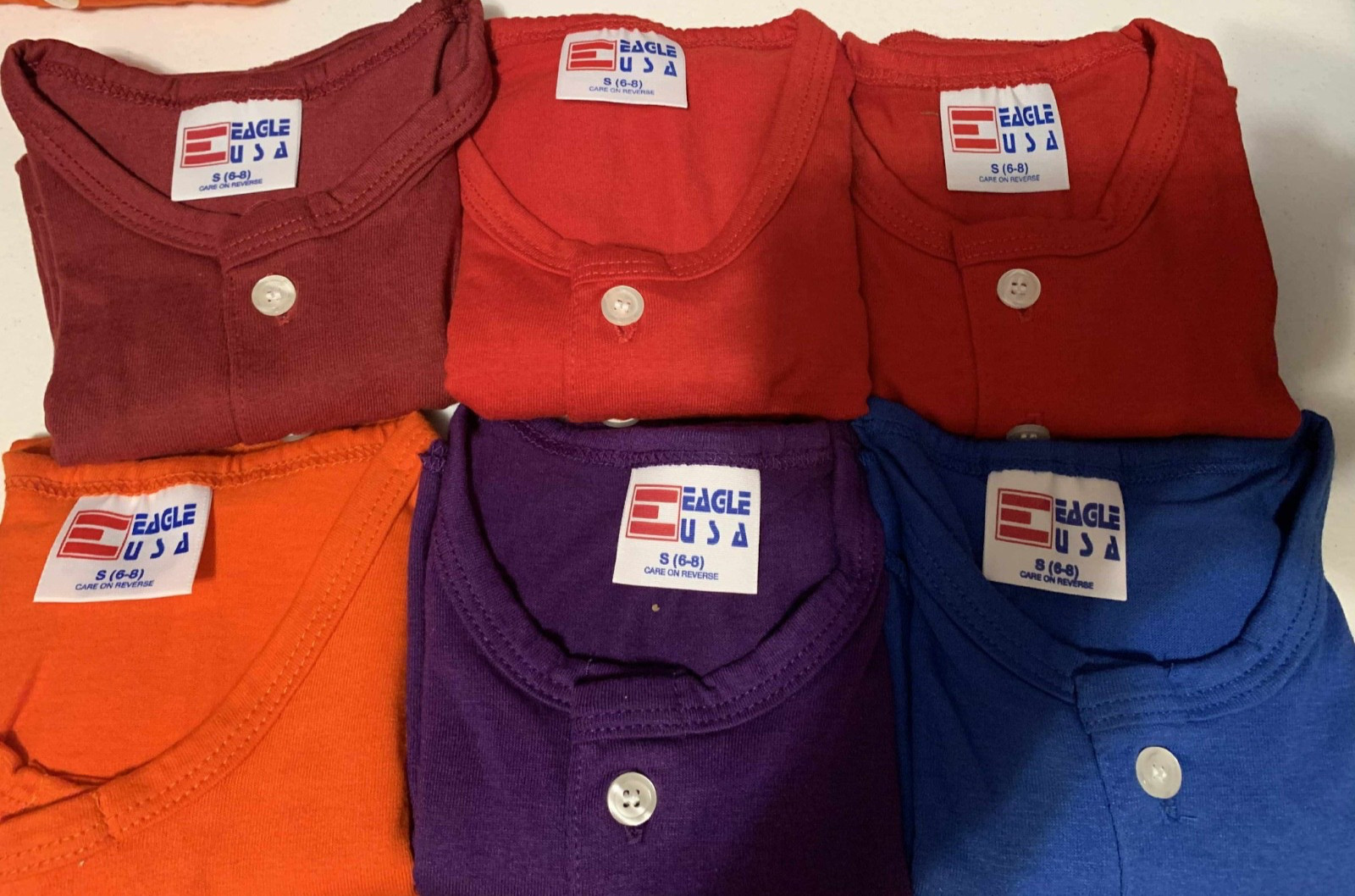 NEW LOT 6 EAGLE USA BUTON YOUTH SMALL (6-8) T SHIRT 50% COTTON 50% POLYESTER