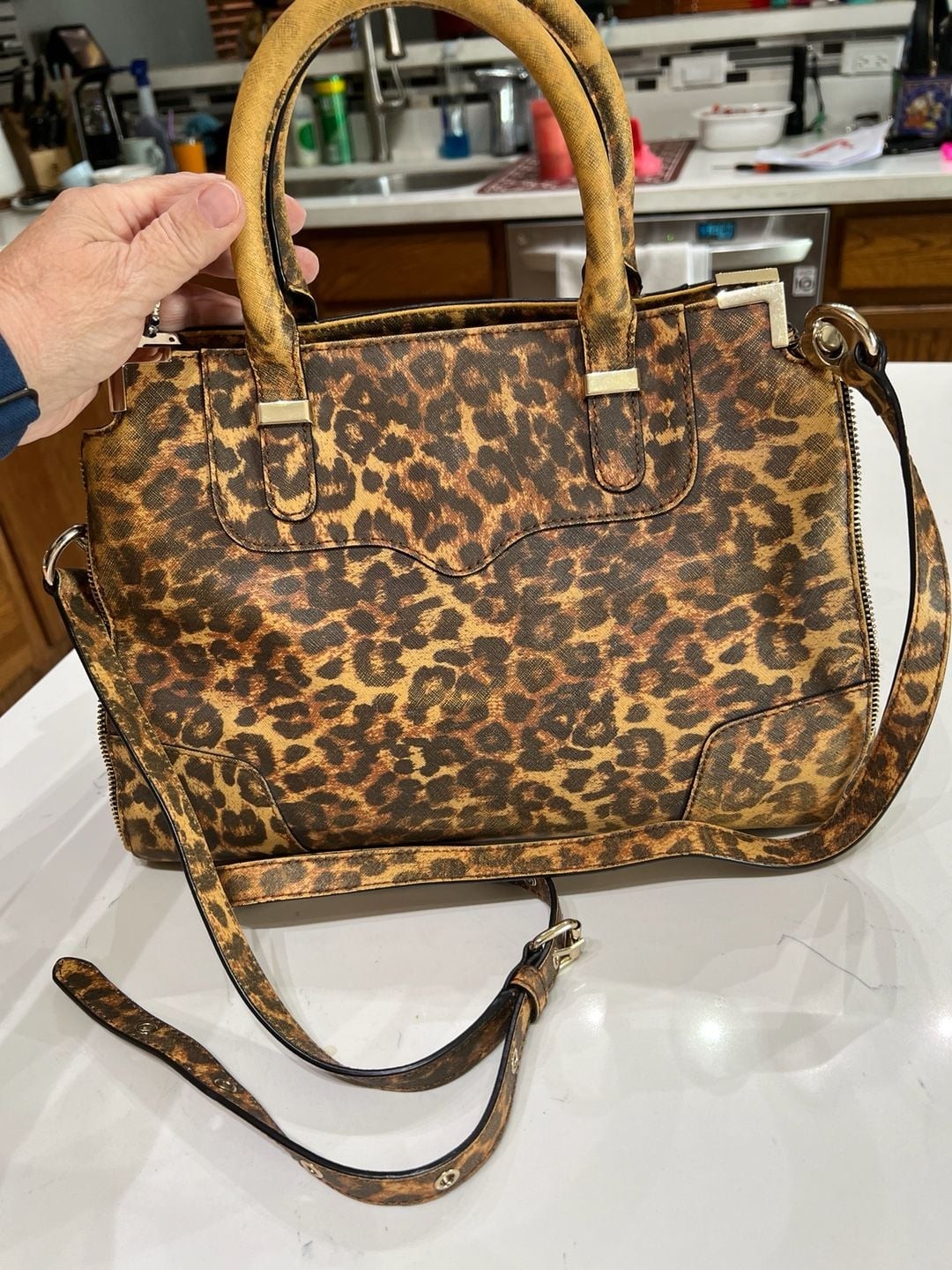 Rebecca Minkoff M.A.B. Tote Leopard Print Saffiano Leather Satchel Bag