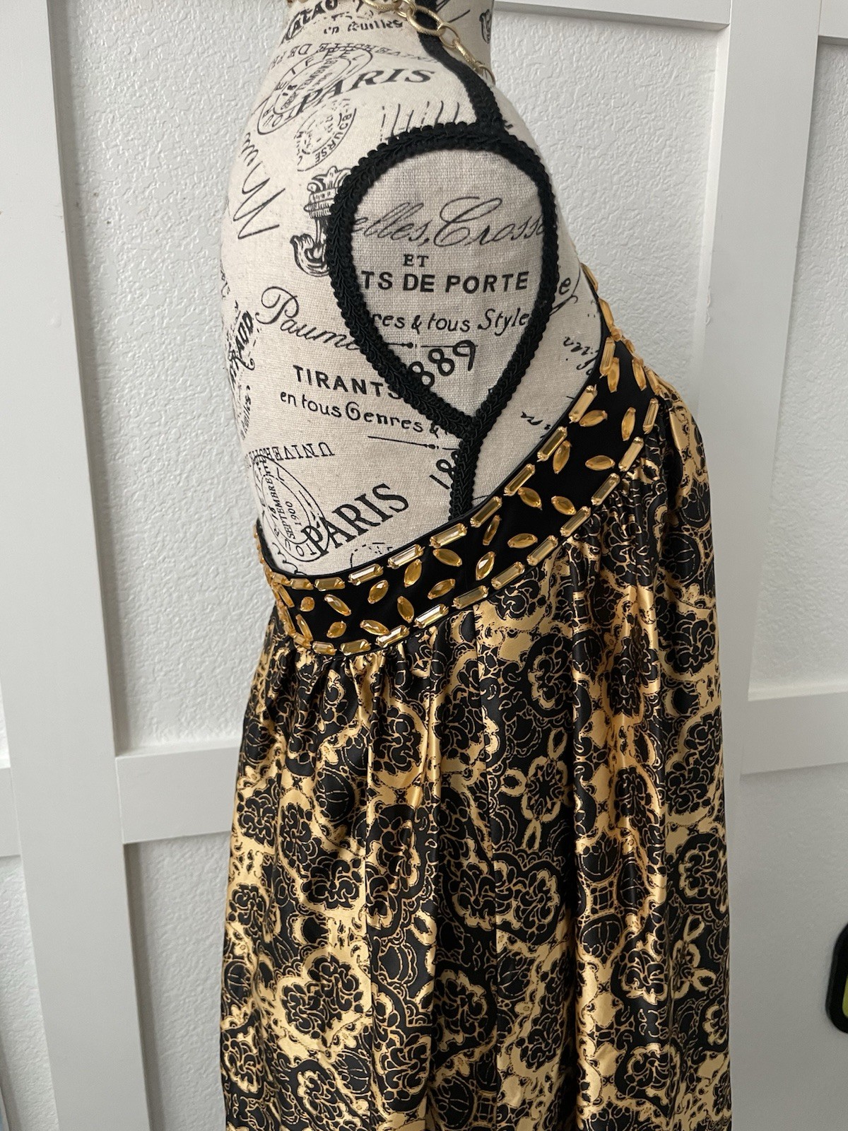 Vintage Arden B Sleeveless Halter Beaded Gold Tone Chain Flowy Dress Size XS