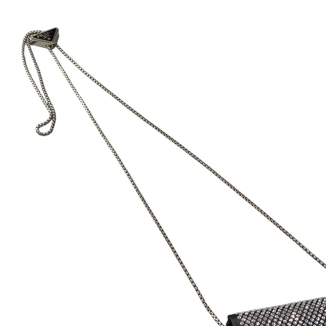 PRADA Rhinestone Flap Card Holder Mini Bag Black Silver Women TA1 Used AYAN-0