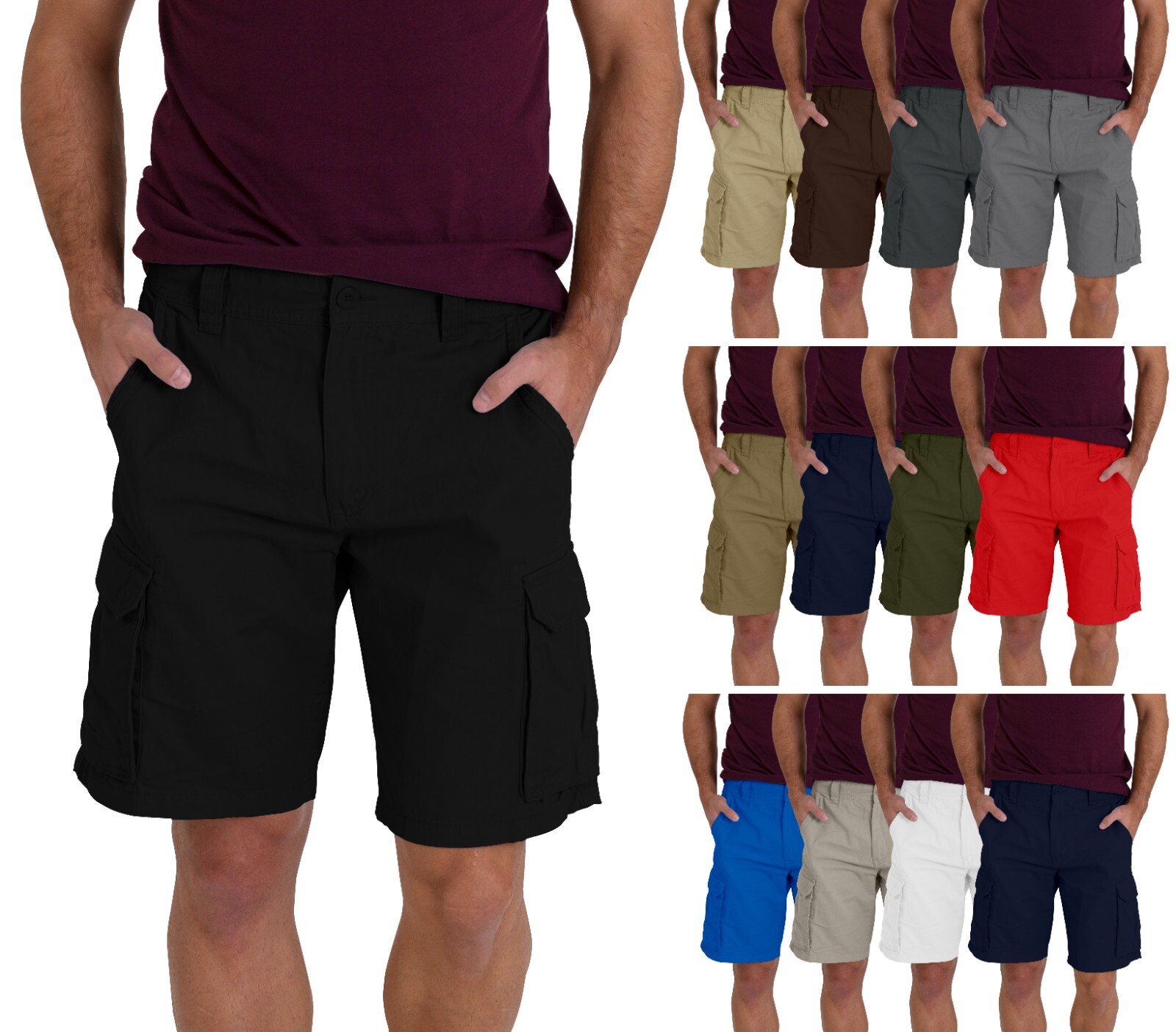 Mens Cargo Shorts Relax Fit 100% Cotton Casual Multi Pockets Summer Work Combat