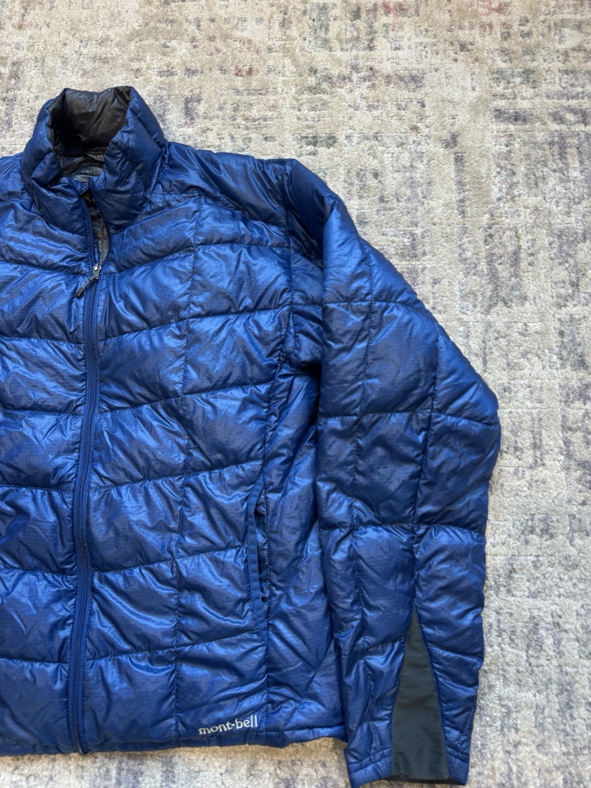 Montbell Down Puffer Jacket Mens Size Small Blue Ultralight Full Zip Outdoor