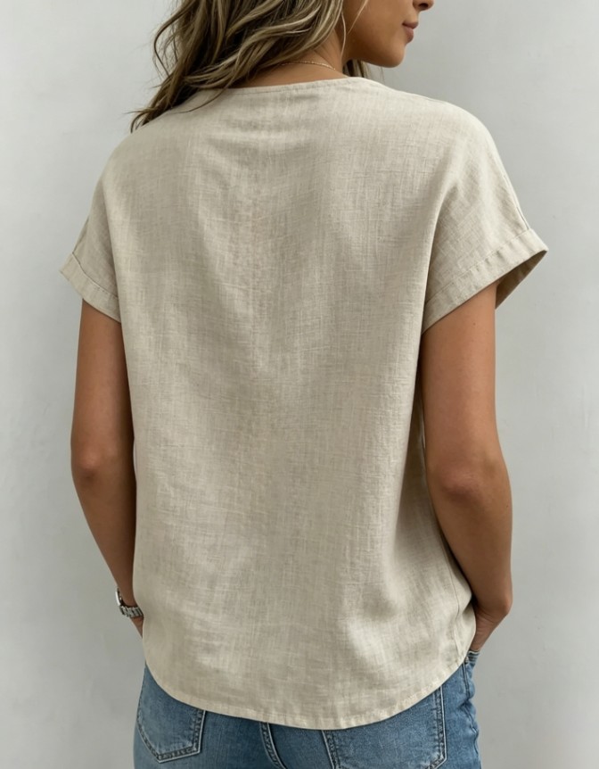 Women’s Bow Neck Short Sleeve Blouse Casual Solid T-Shirt