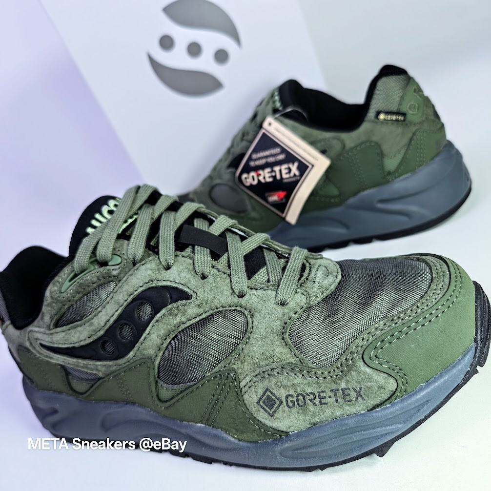 Saucony GTX US 8 Men’s Green/Black/Grey Retro Shadow Grid Gore-Tex S70840 2 New