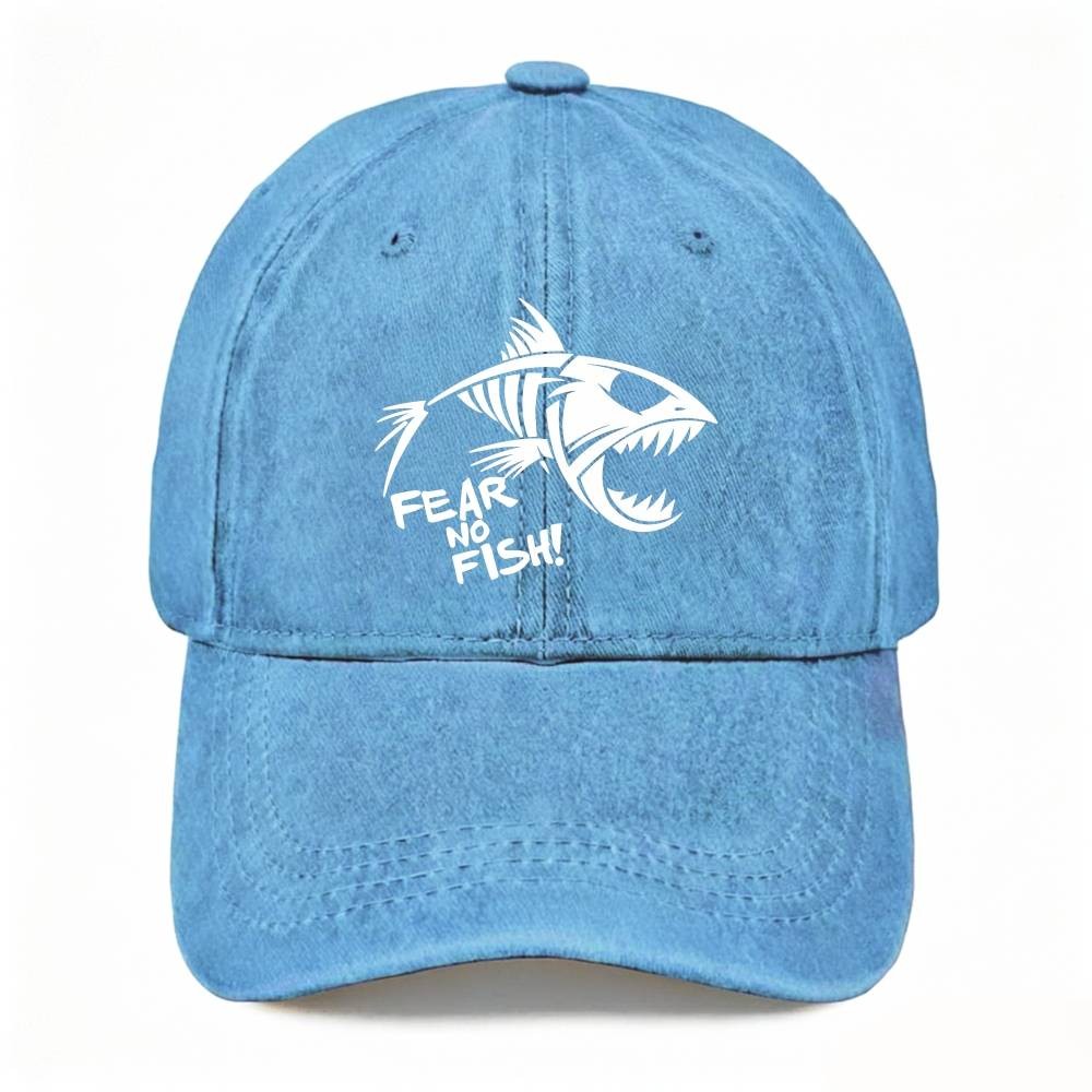 Unisex Angler Humor Washed Baseball Cap Fear No Fish Adjustable Dad Hat