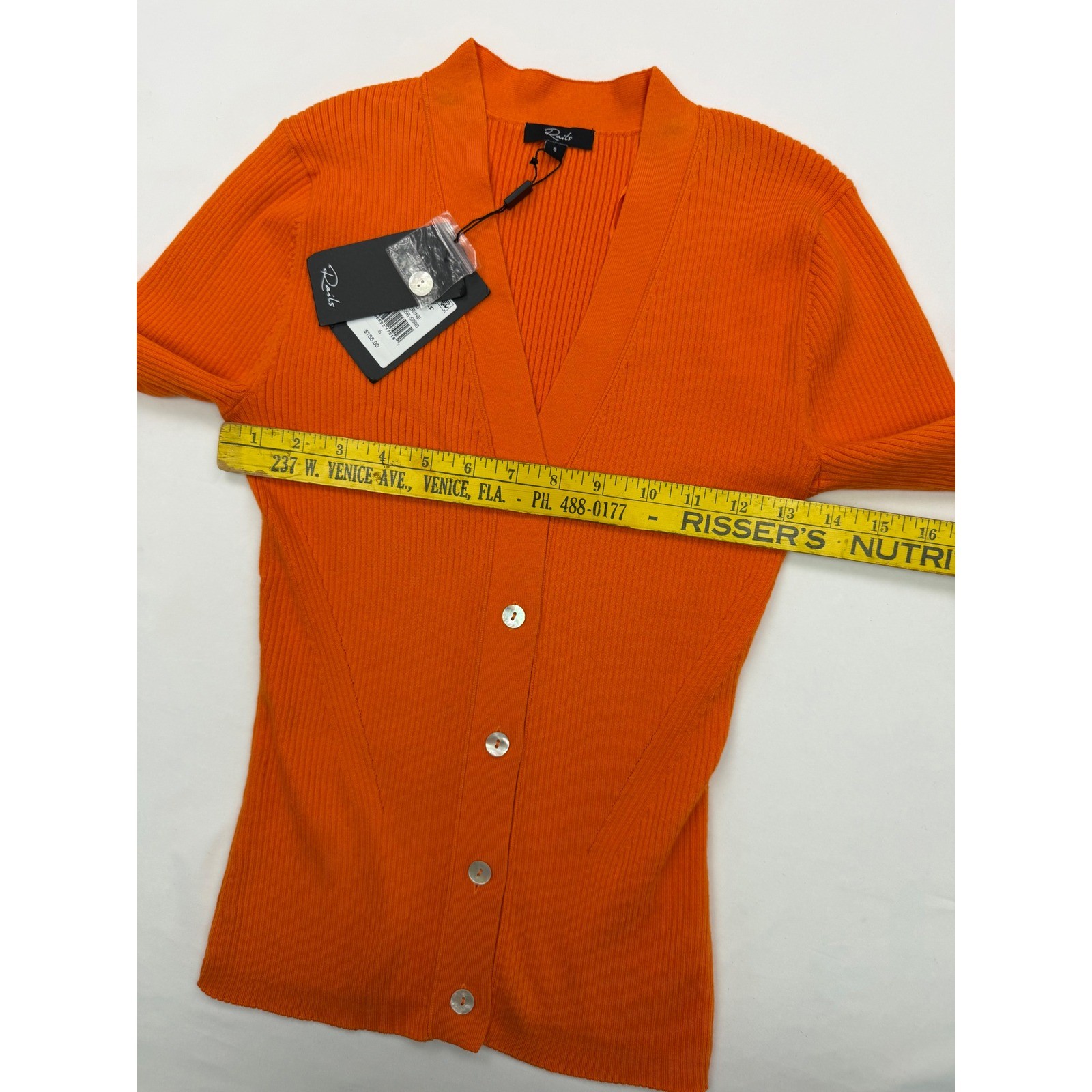Rails Orange Ribbed Knit V-Neck Button Front Cardigan Sweater Small NWT