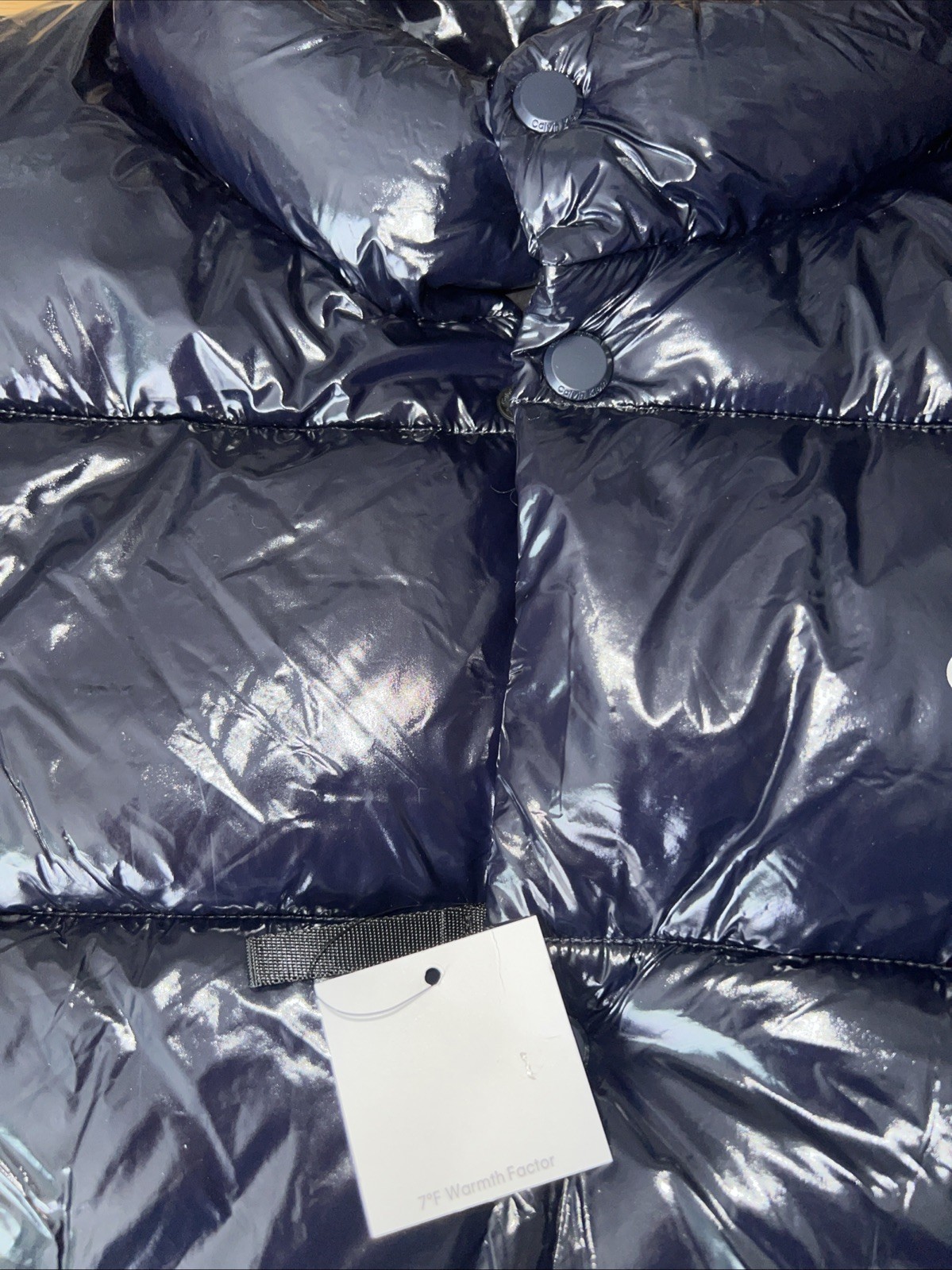 $225 NWT CALVIN KLEIN MENS SNAP FRONT PUFFER JACKET COAT NAVY SHINY LARGE