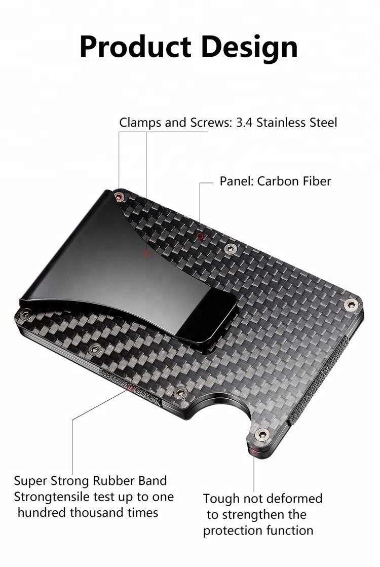 Men RFID Blocking Money Clip Minimalist Holder Carbon fiber Aluminum Wood USA