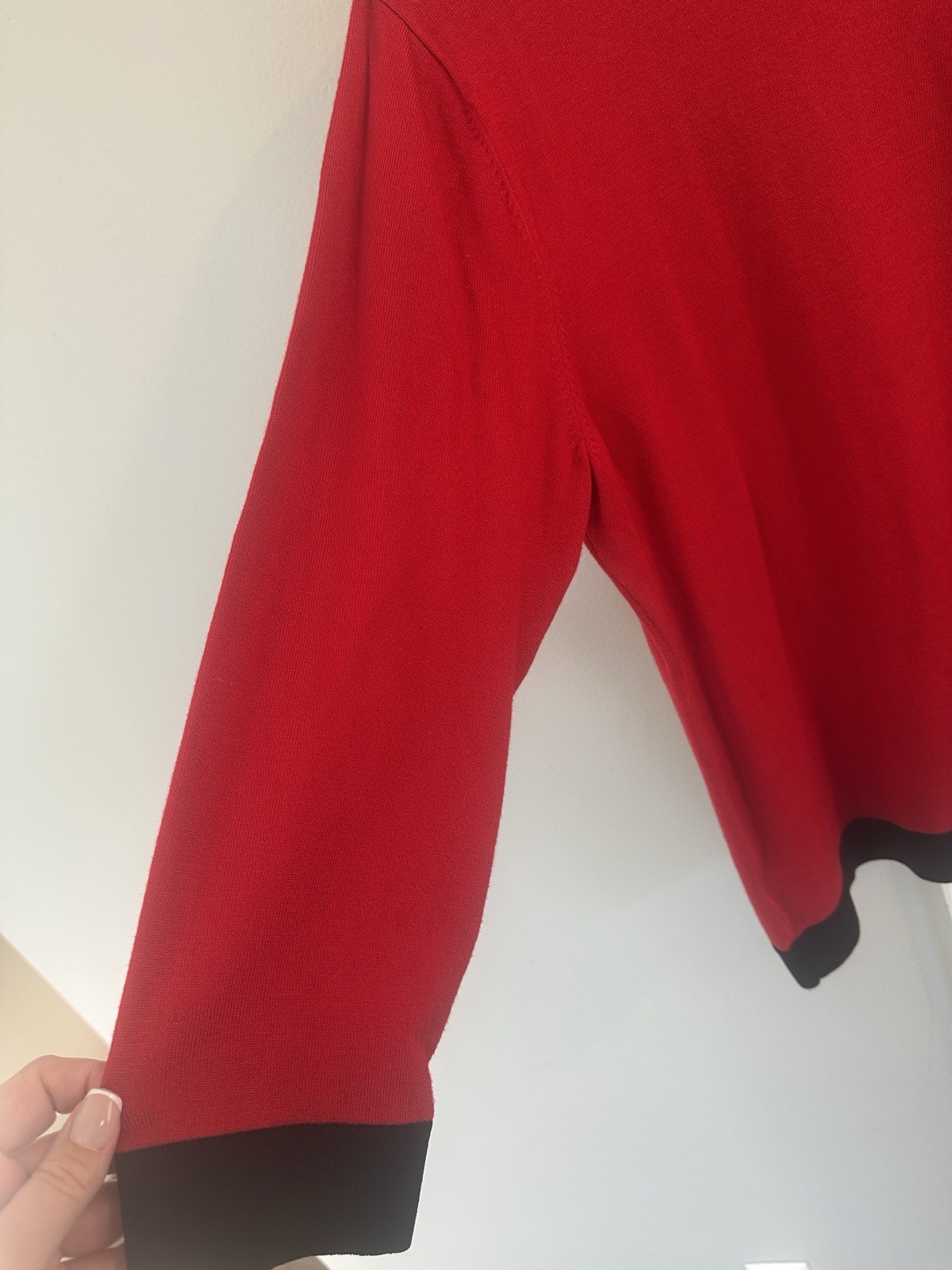 Karl Lagerfeld Paris Red/Black Colorblock Ruffle Knit Round Neck Sweater XL