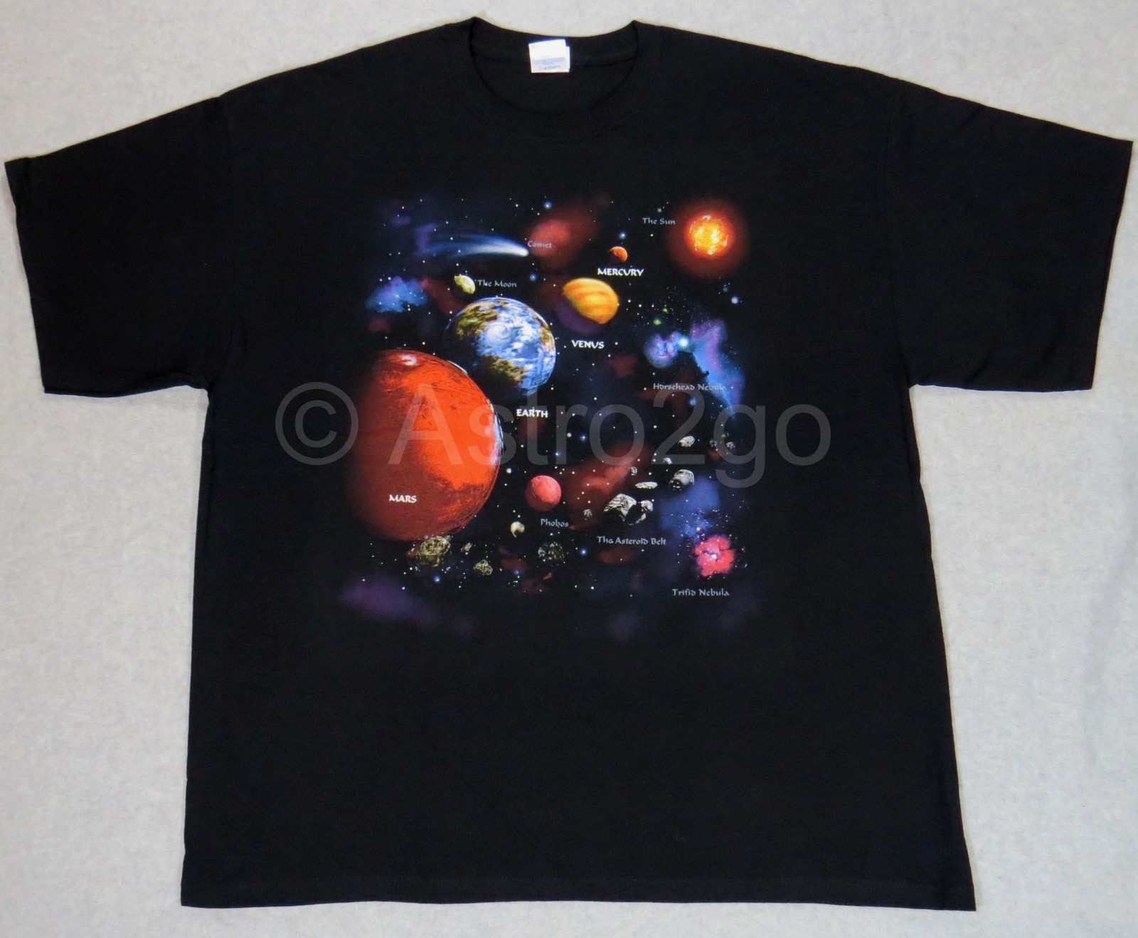 SOLAR SYSTEM PLANETS COMET NEBULA SPACE ASTRONOMY SCIENCE 2 sided T shirt S-3XL
