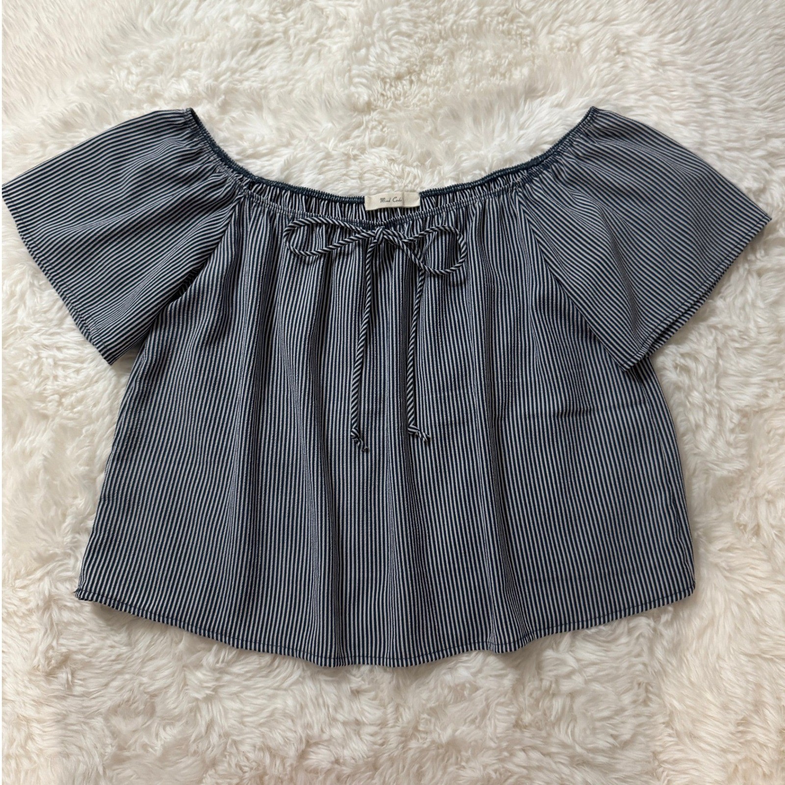 Mind Code Womens Navy White Striped Off Shoulder Boho Blouse Top Size M P211