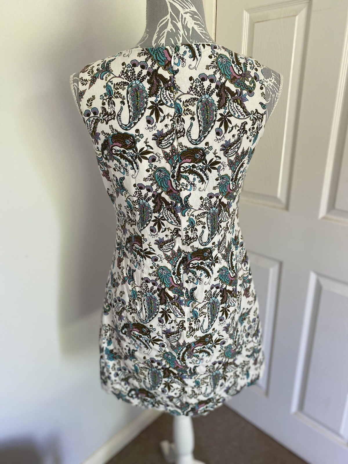 Carnaby streak Linen Paisley lined 60s style dress in size Small A2