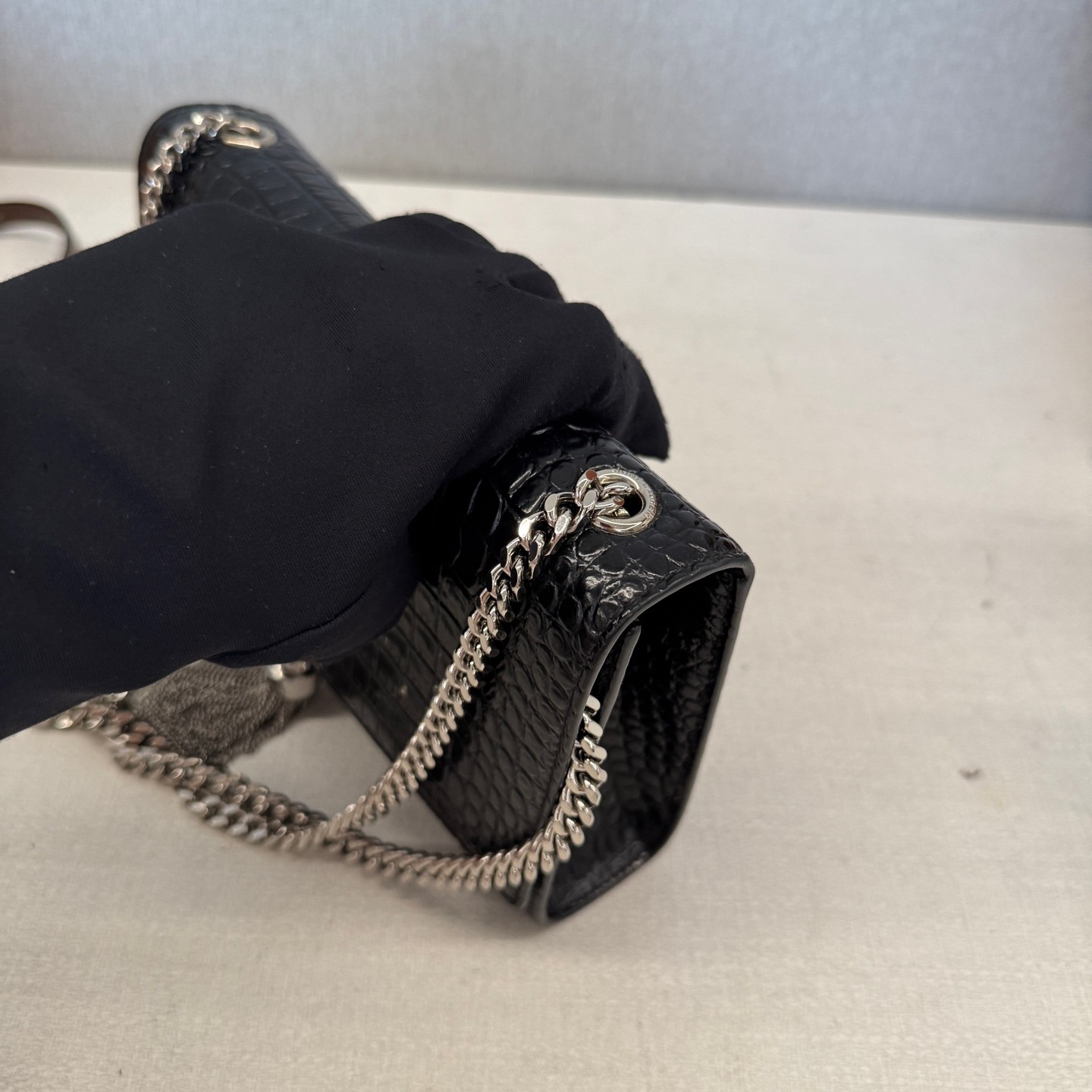 Saint Laurent Kate Small Black Croc Embossed Cowhide Crossbody Bag US Ship