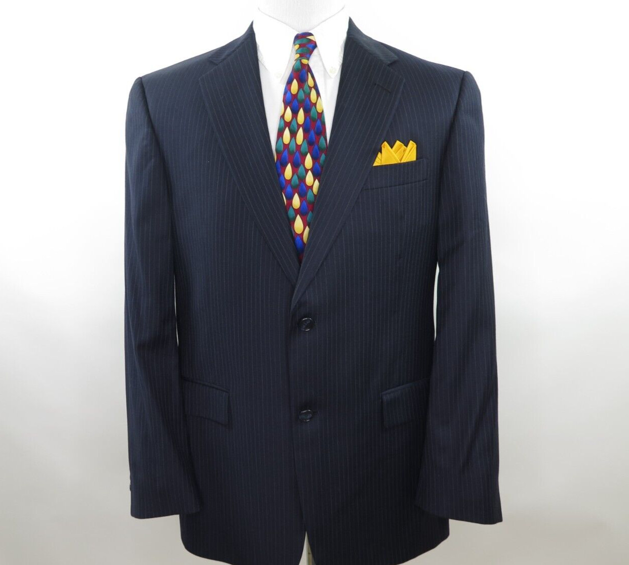 Hart Schaffner & Marx Imported Wool Dark Blue Striped Mens Suit 34×31 39 R USA
