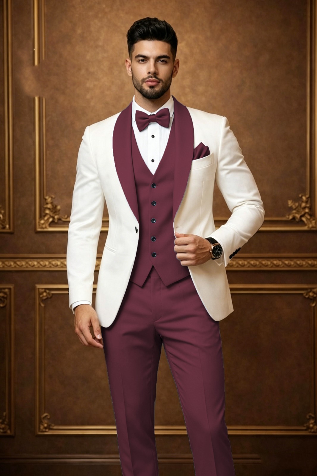 Business 3Pcs Men’s Suit Formal Wedding Tuxedos Jacket Shawl Lapel Blazer Coat