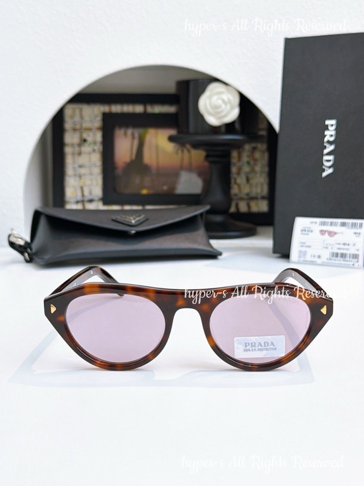 Prada SPR B15 Women Sunglasses Cat Eye Tortoiseshell Frame Purple Lenses UV400