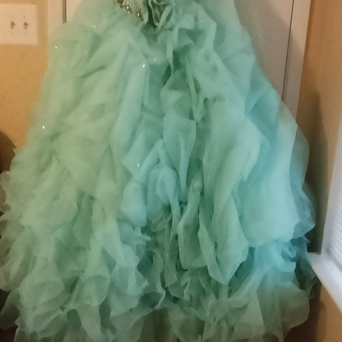 Mori Lee by Madeline Gardner Light Blue Ball Gown with Gold Accents