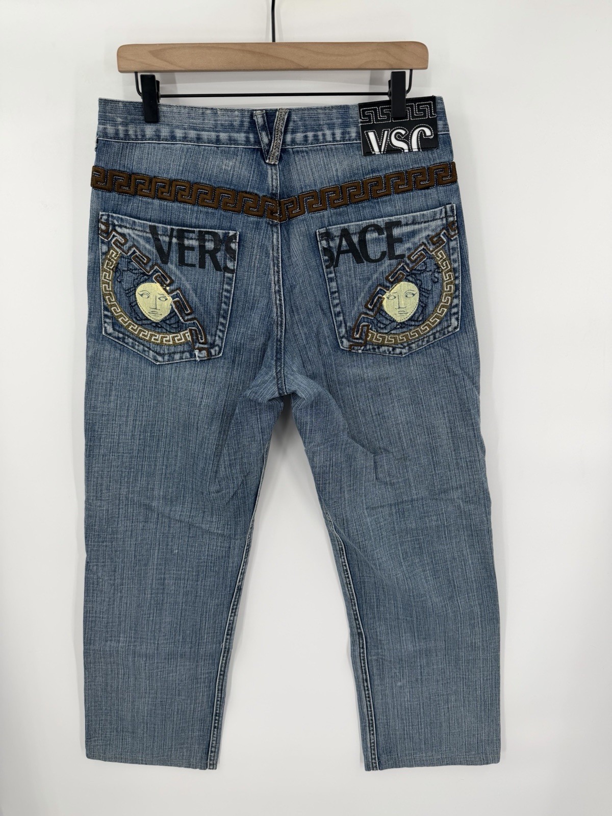 Vintage Versace Jeans Couture Jeans Y2K Straight Leg Embroidered Medusa 32×28
