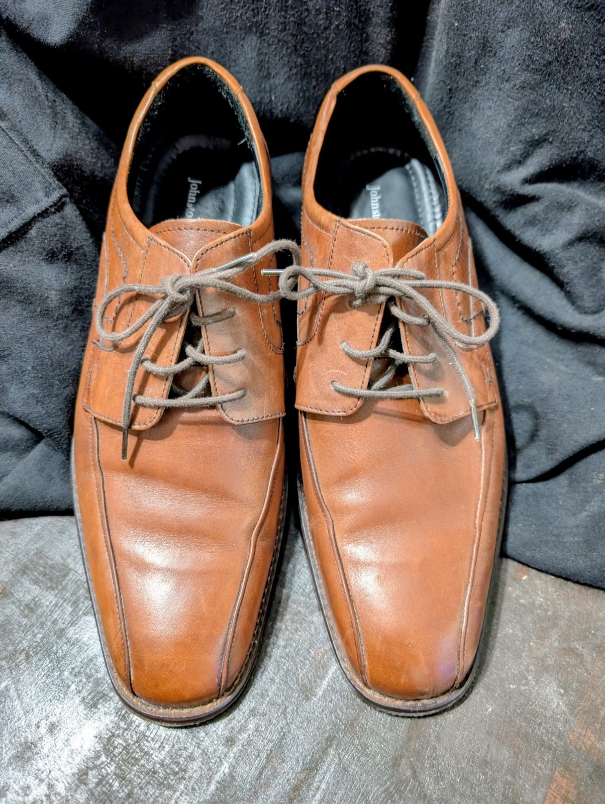 Johnston & Murphy Tan Italian Calfskin Leather Bike Toe Oxfords Sz 9.5 M