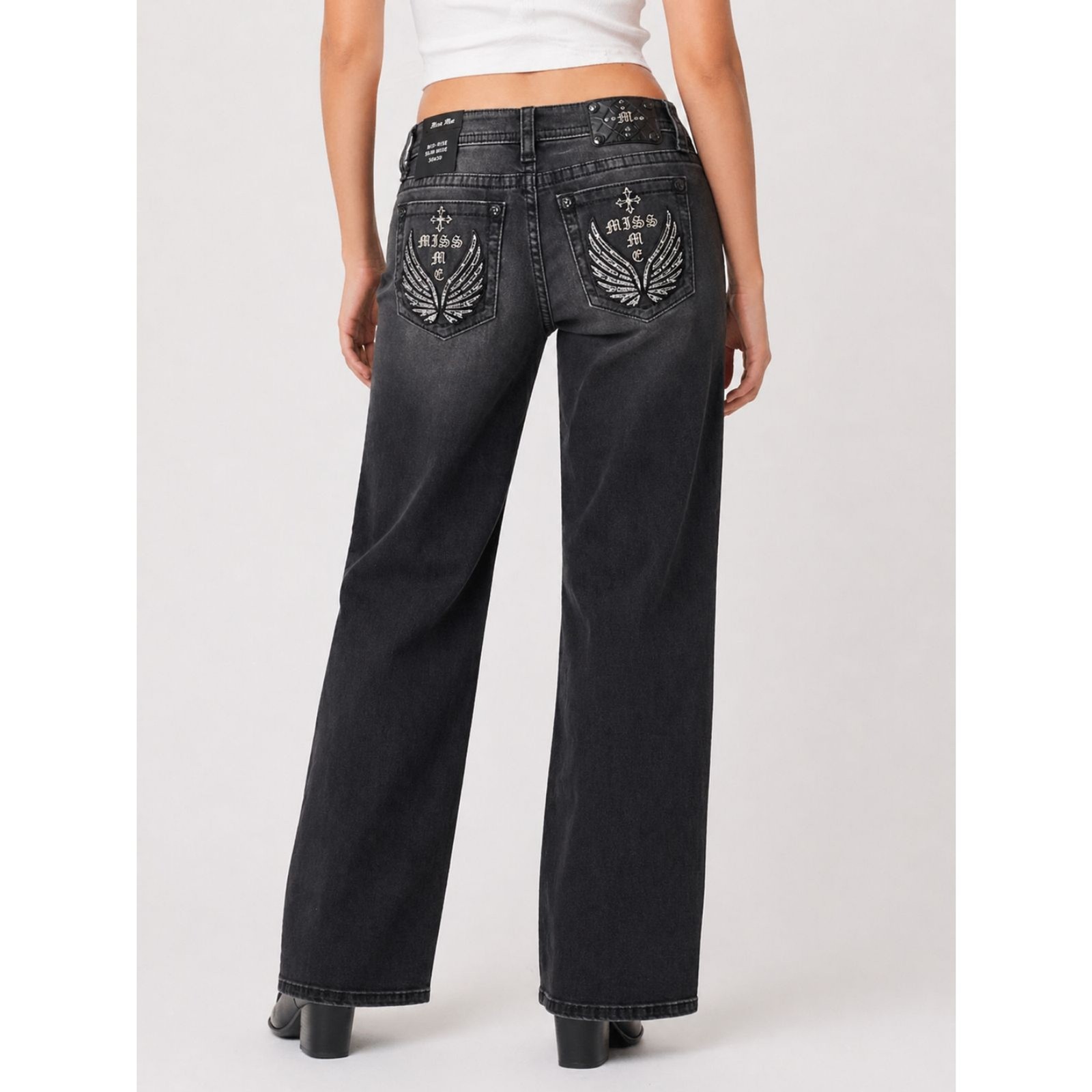 Miss Me Black Slim Mid-Rise Slim Wide In Grey 30