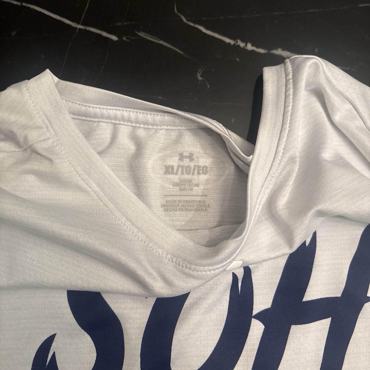 Under Armour UA Tech SOH Boys Graphic T-Shirt White Blue Loose Fit Men’s M