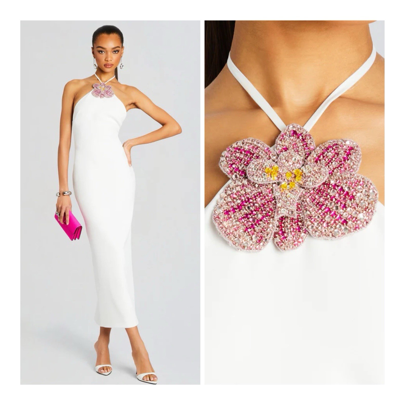 NWT $998 Retrofete Lexie Crystal Floral Wedding Bridal White Beaded Midi Small