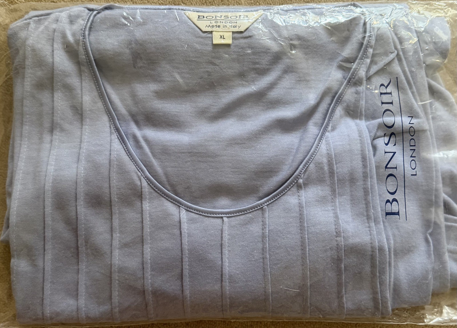 Bonsoir Women’s French Pleat Long Sleeved Jersey Nightdress SOFT Blue Grey XL