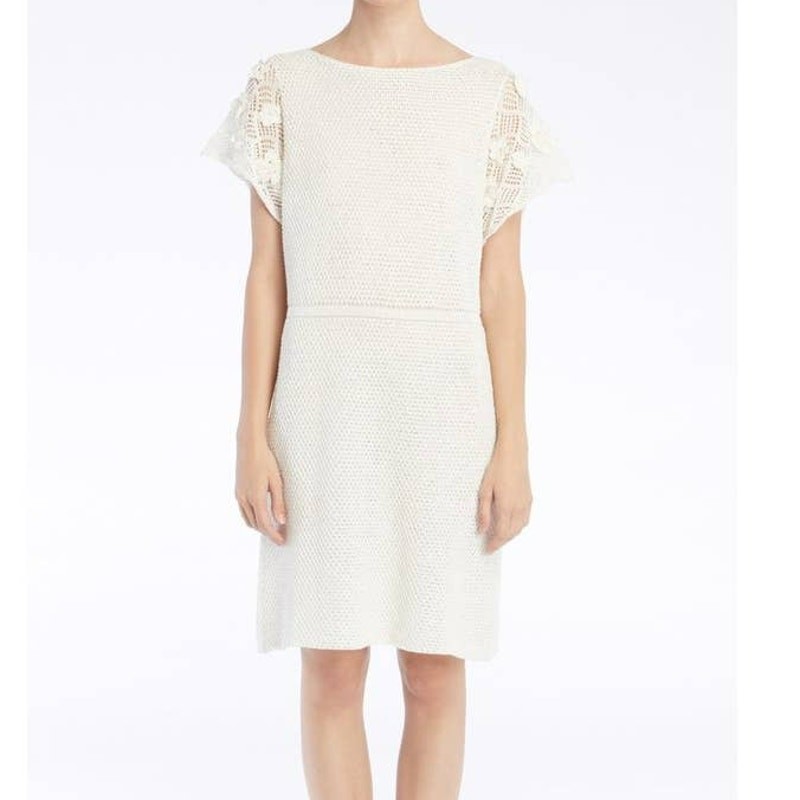 M. Patmos Cora White Knit Crochet Mini Knee Length Dress NWT Small Boho