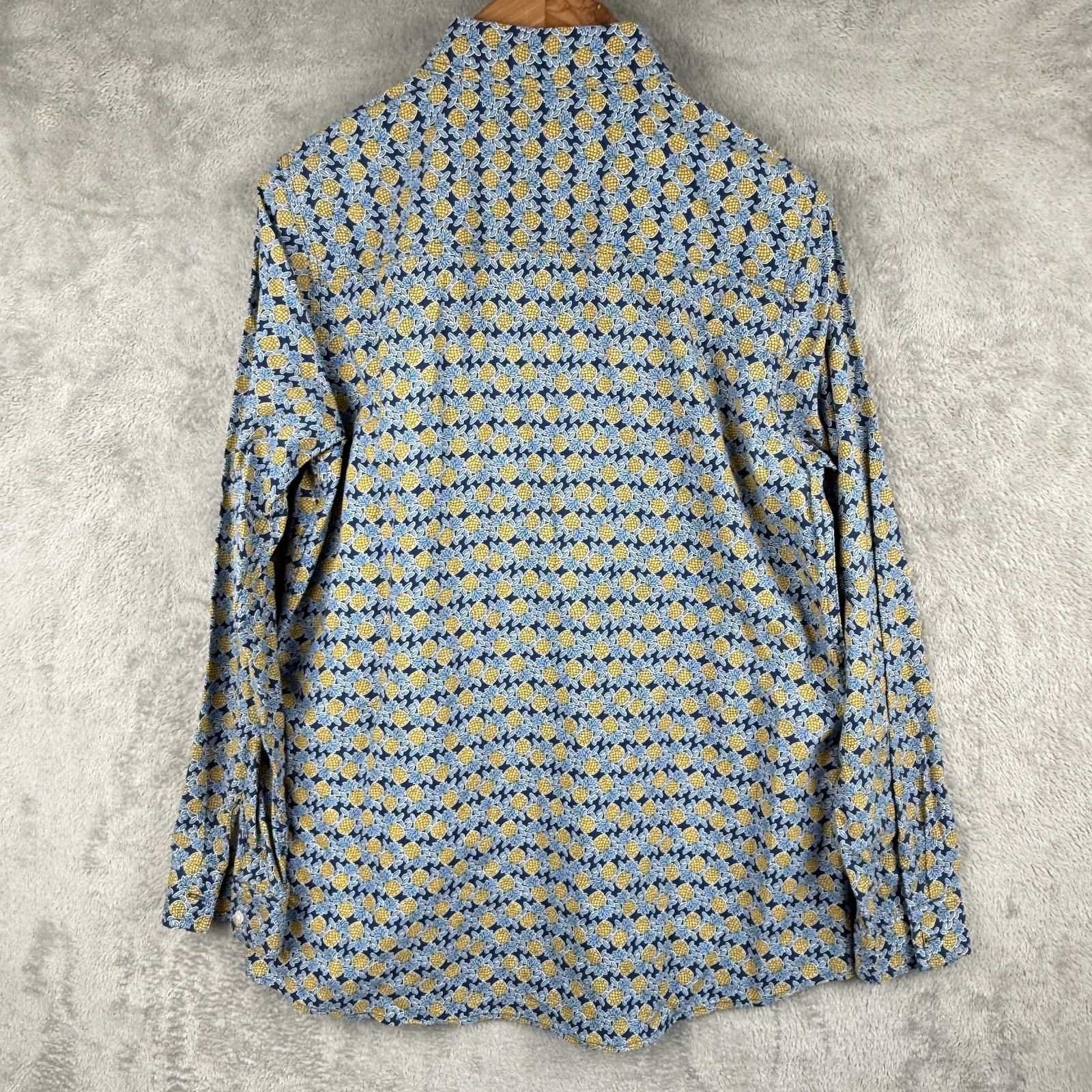 J. McLaughlin Pineapple Print Button Up Blouse Womens L Novelty Print Cotton