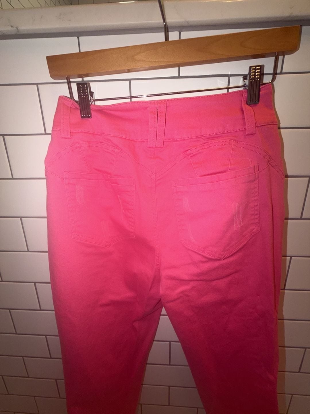 Flamingals High-Rise Distressed Hot Pink Denim Crop Jeans