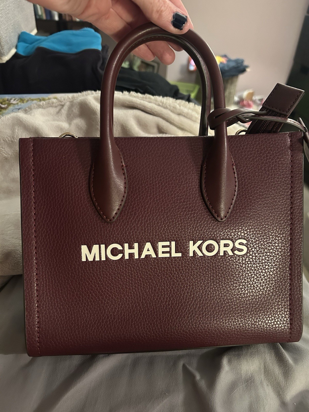Michael Kors Mirella Small Shopper Crossbody In Oxblood