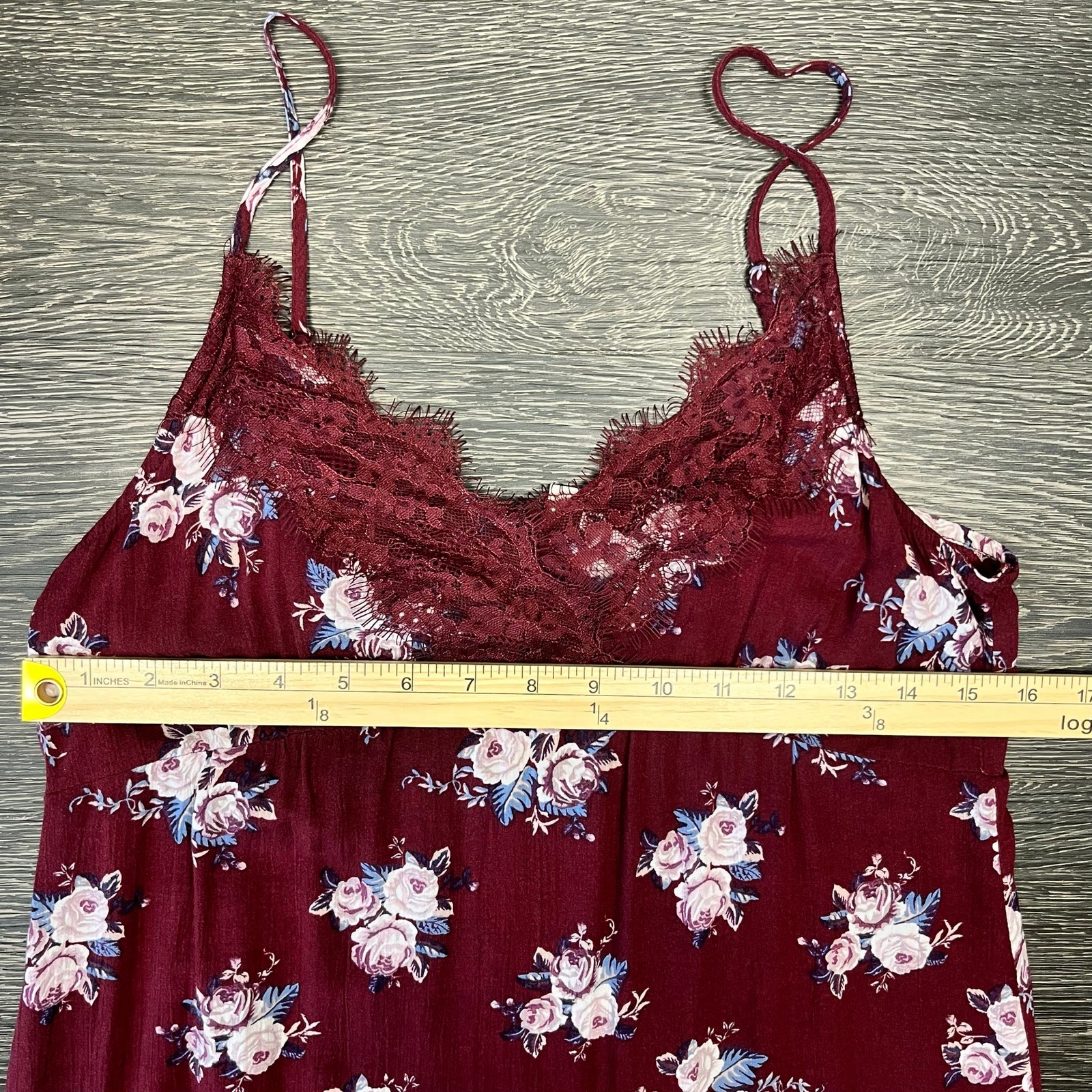 American Eagle Womens Y2k Babydoll Mini Burgundy Floral Dress Small Boho Lace